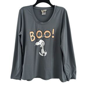 Munki Munki Snoopy Gray Long‎ Sleeve Shirt Pajama Top Boo Halloween Women’s L